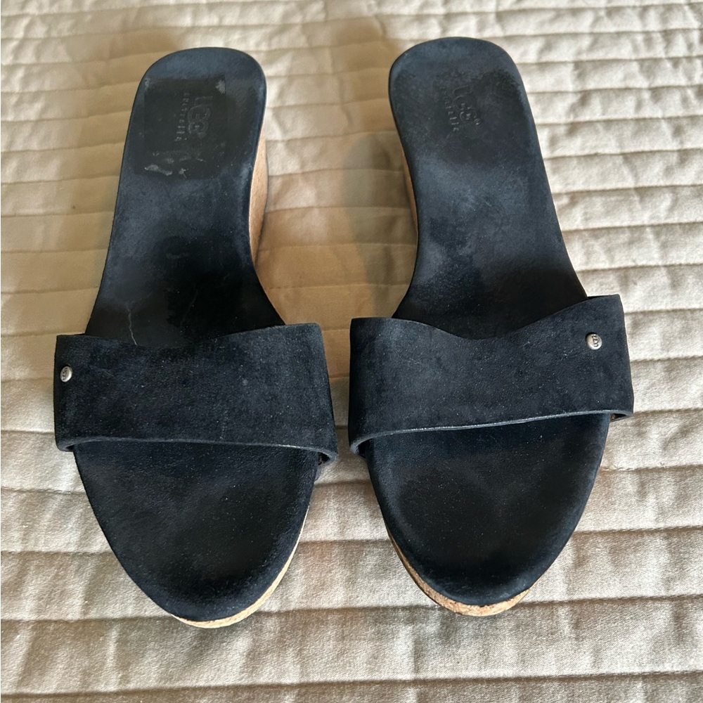 Ugg Women's Black LeatherSlide Sandals